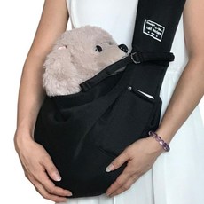 목줄스트랩 캣강아지슬링백 강아지 고양이 산책 가방, 1개, 블랙