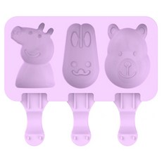 芙詩雅烘焙坊 矽膠冰棒雪糕模具 食品級材質 多款造型, 1個, 3連豬兔熊(贈50根木棒)