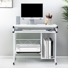 철제 선반형 강화유리 컴퓨터책상 1인용 게이밍, 화이트(목재상판)