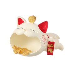 招財貓造型菸灰缸 納福貓咪造型家用煙灰缸 桌上收納擺件 招財貓裝飾, 白+紅+金, 1個
