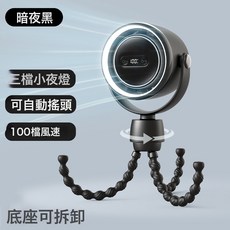 跨境八爪魚風扇自動搖頭靜音3檔夜燈香薰驅蚊戶外usb嬰兒車小風扇, 1個, 黑色:10000毫安