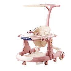 HANQI 嬰幼兒學步車 音樂玩具 推把 遮陽棚套裝, 817 - U型旗艦燈光 - 黛拉粉 音樂玩具 推把 腳墊 遮陽棚, 1個