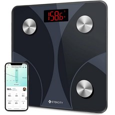 Etekcity 디지털 스마트 체중계 블루투스 BMI 측정 최대 180kg, Black