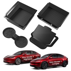아마존평점4.5+ 미국출고 133676 SYYFMAW 테슬라 뉴 모델 Y 주니퍼 및 3 (2024–2025) 센터 콘솔 오거나이저 - 부드러운 슬라이딩 디자인의 블랙 이중 레이