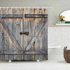 오래된 나무 문 욕실 커튼 샤워 인쇄 후크 욕조 스크린으로 방수 빨 폴리 에스터 천, 2. 342L