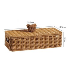 틈새 라탄바구니 등나무 수납바구니 사각라탄바구니 보관함, 1개, K. 연한 커피색 직사각형 손잡이 곰돌이 디자인