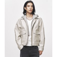 [블랙모먼트] 후드 레이어드 비건 레더 재킷 [아이보리]