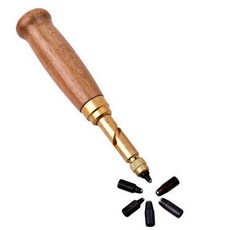 가죽공예 스크류 펀치 세트 - 목재 손잡이 자동 펀칭기 - 교체형 타공 팁 포함, 1개, 브라운+블랙