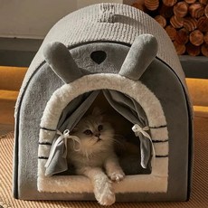 강아지 고양이 겨울 숨숨집 보온 실외 텐트 담요 중형, 소형, 1개, 그레이  사계절 둥지