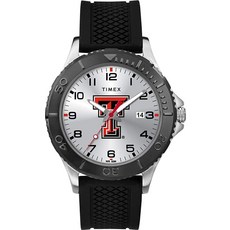 Timex Tribute 남성용 대학 게이머 42mm 시계 - 텍사스 테크 레드 레이더스 블랙 실리콘 스트랩 포함 Texas Tech 레드 Raiders 쿼츠 시계 2030