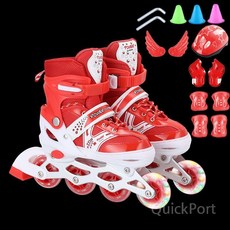 인라인 스케이트 어린이 풀세트, 레드 + 싱글 플래시 + 보호구 세트