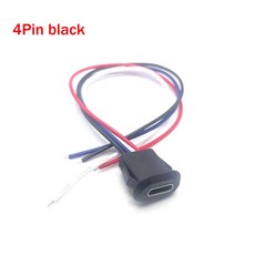 버클이 있는 USB C형 2/4/6핀 커넥터 소켓 고전류 고속 충전 소켓 포트 충전기 플러그, 1PCS, 4Pin black