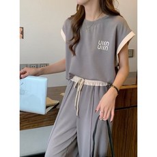 字母撞色褲套裝 #8350 簡約字母印花設計 寬鬆舒適居家服