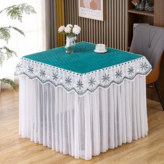 UBOILGT01A 薄款烤火罩，方形桌佈套，電取暖罩，麻將機罩，電暖爐罩，防滑萬能型, 1個, 輕奢綠【紗邊】,60x60x高65cm