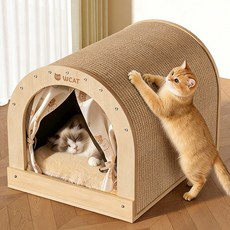 콜콜러브 고양이 스크래치보드 사계절용 내마모성 스크래쳐 쇼파 겸용 고양이 일체형 숨숨 하우스 스크래쳐, 원목색