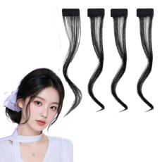 자연스러운 옆머리 여성 가발 헤어피스 붙임머리 부분 가발, 4개, 블랙