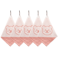 포송타월 오코텍스인증 꼰지곰 어린이집 고리수건, 5개, 핑크