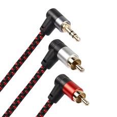 RCA 케이블 핸드폰 음향 스마트폰 스피커 MP3 태블릿 등을 위한 RIIEYOCA 90도 직각 3.5mm ~ 2 6FT 2RCA 남성용 TRS 스테레오 Y 스플리터 어댑터, (Black+red/2m)