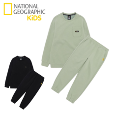 [매장발송] 내셔널지오그래픽 키즈 남여아 공용 맨투맨 세트 오버핏 맨투맨 조거 팬츠 셋업 상하복 데일리 스쿨룩 야외활동 적합