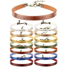 Sureio 15피스 기독교 선물 팔찌 여성용 남성용 영감을 주는 가죽 종교 성경 구절 하나님 신앙 성경 팔찌 인조 가죽 인조 가죽, 다양한 색상