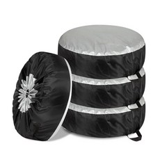 Tuxihapp 4피스 자동차 타이어 커버 세트 손잡이가 달린 방수 RV SUV 트레일러 스페어 타이어 보관 가방 휴대용 자외선 차단 햇빛 눈 레인 휠 커버 직경 33-4, Tuxihapp 4피스 자동차 타이어 커버 세트, 손잡