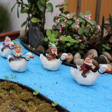可愛騎鴨矮人套四庭院花園盆景DIY樹脂工藝擺件微景觀裝飾品, 套四騎鴨矮人