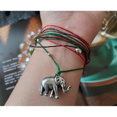 泰國大象 純銀鈴鐺珠【手工編 蠶絲蠟線】紅 綠 黑 手圍17cm 手鍊