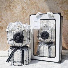 [플라담] 명품 트위드 여자친구 생일 선물 조화 비누 꽃다발 + 윈도우 쇼핑백 구성, 블랙, 7송이, 1개