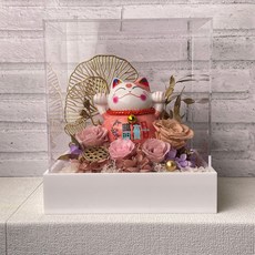 永生花招財貓喬遷之喜送好友高級感禮物亞克力永生玫瑰花批發, 1個, 卡粉色-幸福安康