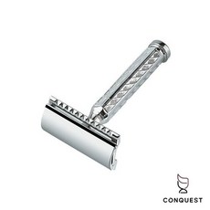 【 CONQUEST 】德國 Merkur 42C 短柄安全雙刃刮鬍刀 不鏽鋼 鑽石六角花紋握把 加贈五片Derby刀片, 1個, 刮鬍刀, 1