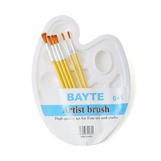 12支木質畫筆 調色板套裝 美術生考試塗鴉專用丙烯油畫套裝 DIY, 1個, 6支塑料尼龍畫筆+塑料10孔調色盤