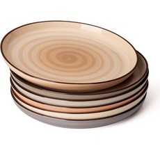 스위트 7.4인치 도자기 디저트 접시 - 원형 샐러드애피타이저 세트 전자레인지 식기세척기 사용 가능 6팩 선명한 색상, Natural Series, 7.4 Inch
