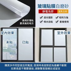 玻璃貼 靜電貼 玻璃霧面貼紙 靜電玻璃貼 玻璃窗貼 隔熱紙 玻璃貼膜 玻璃貼 窗貼 靜電貼 玻璃貼紙 隔熱紙, 1個, 白磨砂 贈刮板+美工刀 ,30*200cm