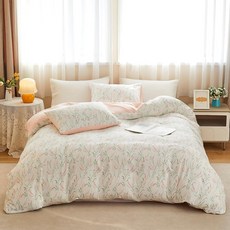 BOLINLIVING 이불 커버 트윈 사이즈 플라워 아동용 이불 커버 베개 커버 포함 부드러운 꽃무늬 침구 세트 세이지 그린 및 퍼플 사계절용 통기성 지퍼 잠금