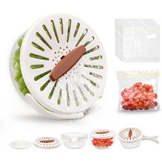 접이식 손잡이가 있는 UOIXPUHUO 과일 세척기 스트레이너 볼 2 in 1 15개의 식품 보관 가방이 주방 냉장고 피크닉을 위한 고수 용기 갈색