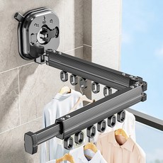 무타공 접이식 슬라이딩 후크 빨래건조대 원룸 베란다 공간절약, 그레이