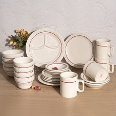 시라쿠스 쉐난고 카디날 레드 라인 레트로 4인 한식기 접시 식기세트 23P 집들이 신혼부부 선물, 1세트, 4인 한식세트 23P