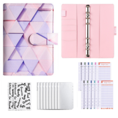 A6 현금바인더 지퍼백 세트 용돈 저축첼린지 6공 바인더, 스퀘어 핑크