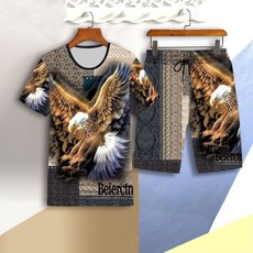 夏季新款冰絲速乾短袖男士套裝，帥氣休閒運動服