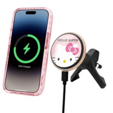 GARMMA 三麗鷗 車用無線充支架 酷洛米 KITTY 車充 無線充電 出風口 手機支架 磁吸 車架 充電盤, KITTY 甜美粉