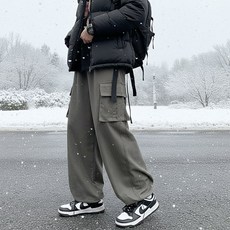 UPPERCUT 남녀공용 겨울용 융기모 루즈핏 카고바지 통바지 와이드핏 캐쥬얼 빅사이즈 자체제작