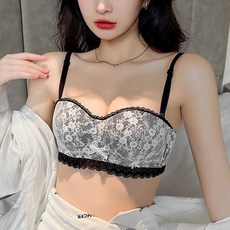 無肩帶一字肩甜美印花少女內衣小胸聚攏上託性感美背小杯文胸薄款