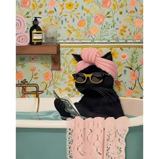 캔리치샵 블랙 캣 숫자 페인트 목욕 고양이 키트 DIY 릴 액자 없음 16x20인치 장식용 쉬운 캔버스, MT21807