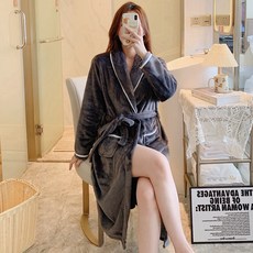 珊瑚絨睡袍 浴袍 睡衣 家居服 法蘭絨睡袍 中長款 保暖舒適 柔軟親膚 居家休閒 女款