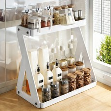 Fowod 주방 금속 수납 진열대 선반 다용도 정리 양념통, 1개, 흰색