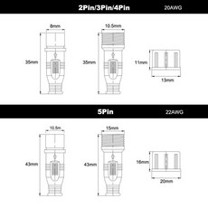 5~50Pairs 잭 남성-여성 2Pin LED 커넥터 스트립 빛 방수 IP68 블랙 케이블, 03 3P, 04 10Pairs