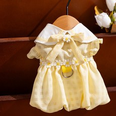 嬉皮狗 寵物裙子 春夏季 可愛牽引款 比熊小型犬貓咪適用, 黃色雛菊丨洋裝,XL(建議體重12-15斤內), 1個