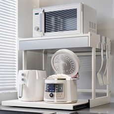 GOOD MOMENT 2025년 신제품 2단 슬라이딩 튼튼한 서랍형 전자레인지 밥솥 부엌 수납선반 수납장, 화이트