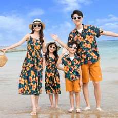 家庭親子裝 復古碎花短袖吊帶連衣裙 舒適透氣 時尚套裝