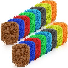 xozeoueuu 16개 세차용 미트 chenille 극세사 없는 청소용 양면 8.66x7인치 스펀지 스크래치 색상 천 8가지 보푸라기 초흡수성